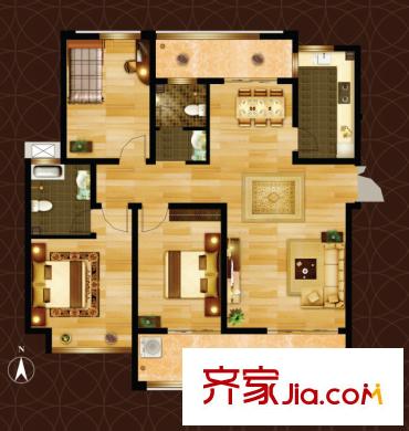 置地公館1號樓高層標準層天驕世家戶型 3室2廳2衛(wèi)1廚