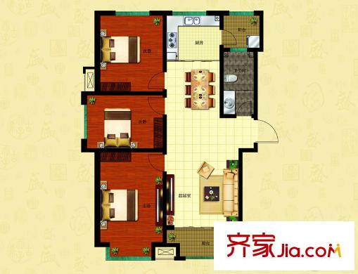 北大錦城5號(hào)樓I戶型 3室2廳1衛(wèi)1廚