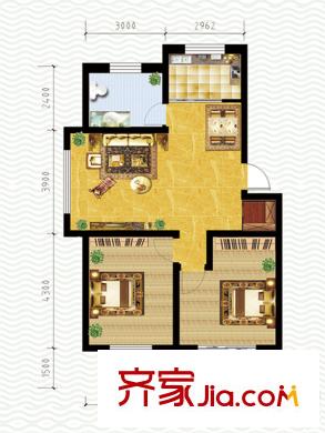 海泰綠洲一期多層13#樓F戶型 2室2廳1衛(wèi)1廚