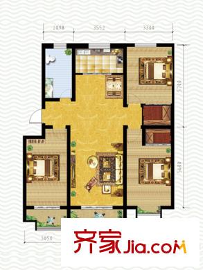 海泰綠洲一期多層13#樓H戶型 3室2廳2衛(wèi)1廚