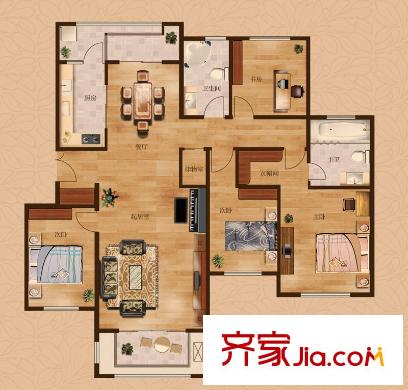 茂華愛(ài)琴海一期C戶型 4室2廳2衛(wèi)1廚
