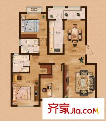 茂華愛(ài)琴海一期E戶型 3室2廳2衛(wèi)1廚