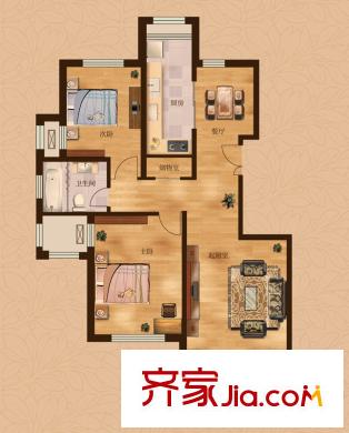 茂華愛(ài)琴海一期F戶型 2室2廳1衛(wèi)1廚
