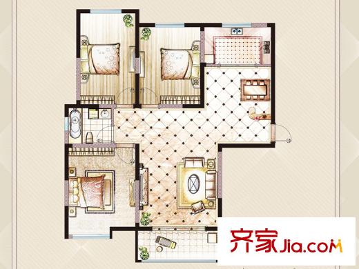 盛世華府2/13號樓A戶型 3室2廳1衛(wèi)1廚