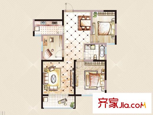 盛世華府3/12號樓E戶型 3室2廳1衛(wèi)1廚
