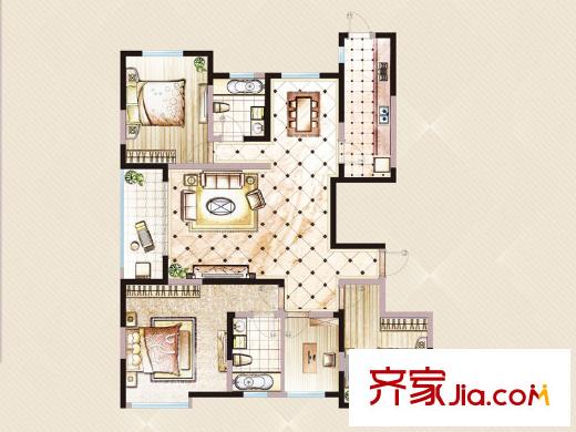 盛世華府7/10號樓L戶型 4室2廳2衛(wèi)1廚