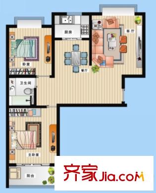 DBC名苑3號(hào)樓東單元西戶標(biāo)準(zhǔn)層C戶型 2室2廳1衛(wèi)1廚