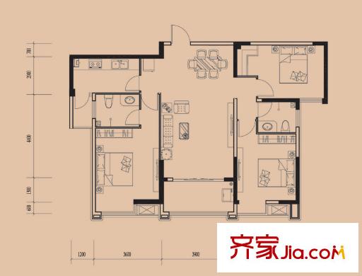 德潤左岸綠洲A6戶型擁抱陽光 3室2廳2衛(wèi)1廚