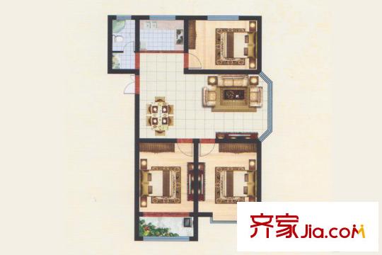 虞河小鎮(zhèn)二期高層C戶型 3室2廳1衛(wèi)1廚