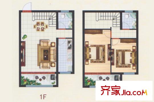 虞河小鎮(zhèn)二期高層復式B戶型 2室2廳2衛(wèi)1廚