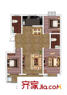 虞河小鎮(zhèn)一期多層17#/18#樓4號戶型 3室2廳2衛(wèi)1廚