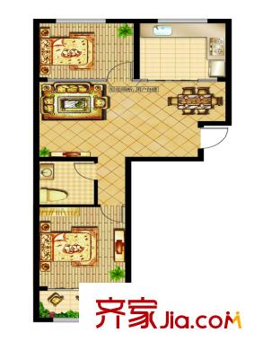 櫻海攬郡一期2#樓B戶型 2室2廳1衛(wèi)1廚