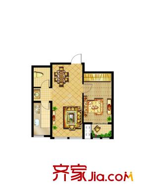 櫻海攬郡一期4#樓E戶型 1室2廳1衛(wèi)1廚