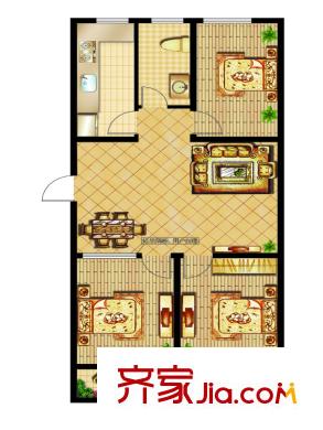 櫻海攬郡一期4#樓F戶型 3室2廳1衛(wèi)1廚