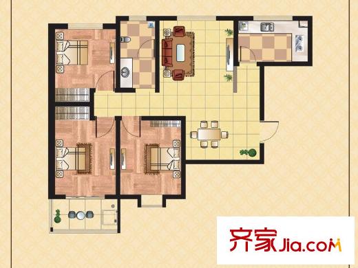 萬基寶通家園橙上城C戶型 3室2廳1衛(wèi)1廚