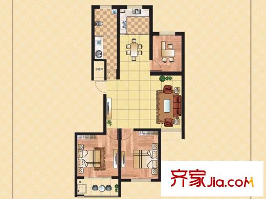 萬基寶通家園橙上城B戶型 3室2廳1衛(wèi)1廚