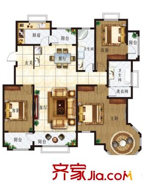 九龍華府1-7號(hào)樓多層(3)戶型 3室2廳2衛(wèi)1廚