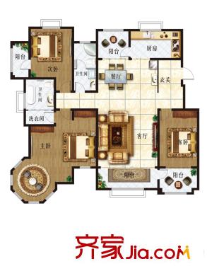 九龍華府1-7號(hào)樓多層(5)戶型 3室2廳2衛(wèi)1廚