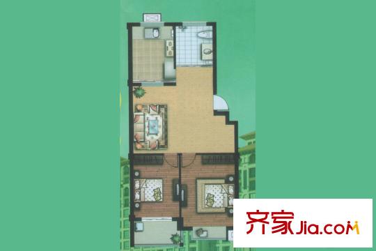 唐寧郡高層18號樓4戶型 2室2廳1衛(wèi)1廚