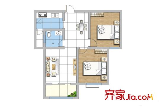 德霖臻和園高層1號(hào)樓1單元102戶(hù)型 2室2廳1衛(wèi)1廚