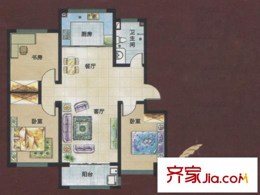 新方新平方米園一期多層C戶型 3室2廳1衛(wèi)1廚