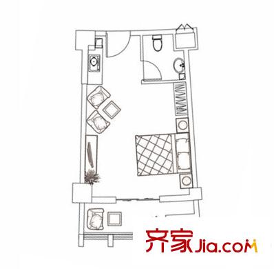 領(lǐng)秀杰座公寓7戶型 1室1廳1衛(wèi)1廚