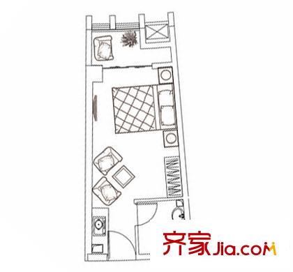 領(lǐng)秀杰座公寓3戶型 1室1廳1衛(wèi)1廚