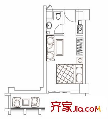 領(lǐng)秀杰座公寓6戶型 1室1廳1衛(wèi)1廚