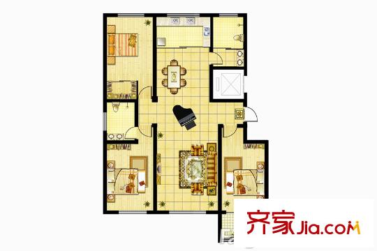 宜嘉家園2號樓F戶型 3室2廳2衛(wèi)1廚
