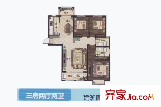 茶博城御府8號樓住宅戶型2 3室2廳2衛(wèi)1廚