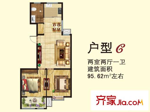 水映幸福城17/18號(hào)樓C戶(hù)型 2室2廳1衛(wèi)1廚