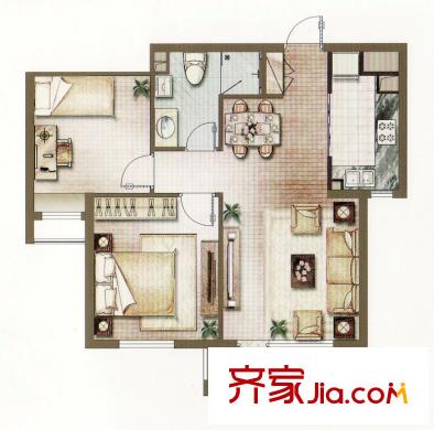中經(jīng)世界城二期高層D6號樓D戶型 2室2廳1衛(wèi)1廚