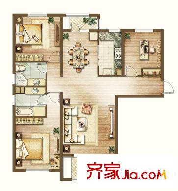 中經(jīng)世界城一期高層住宅A戶型 3室2廳2衛(wèi)1廚