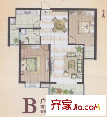 盛景嘉園高層B戶型 2室2廳1衛(wèi)1廚