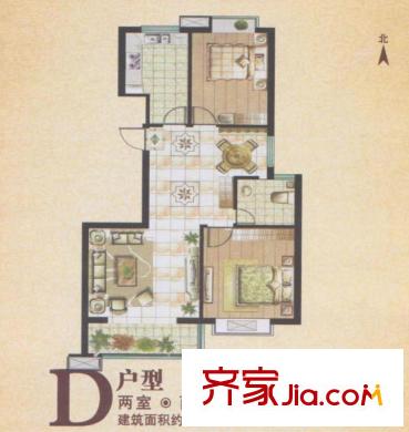 盛景嘉園高層D戶型 2室2廳1衛(wèi)
