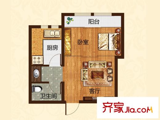 恒信雙璽臺一期高層2號樓公寓D戶型 1室1廳1衛(wèi)1廚