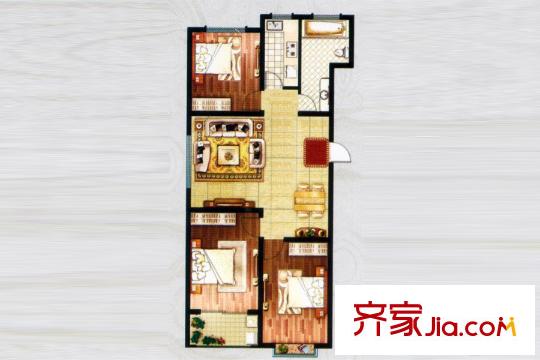 書香銘郡高層D2戶型 3室2廳1衛(wèi)1廚