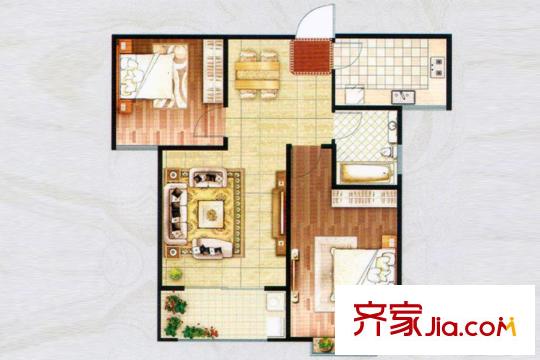 書香銘郡高層A2戶型 2室2廳1衛(wèi)1廚