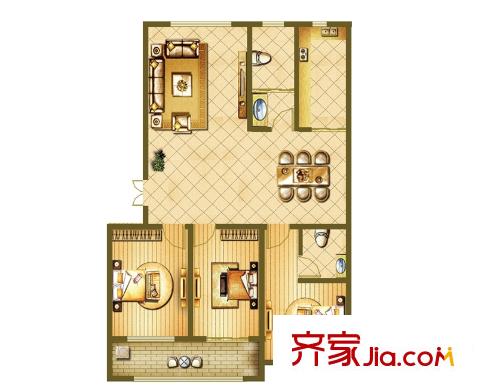 錦道華府B1戶型（123平方米） 3室2廳2衛(wèi)1廚