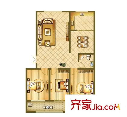 錦道華府B1戶型（116平方米） 3室2廳1衛(wèi)1廚