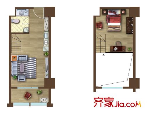廣豐文化特藝城理想空間loft公寓戶型圖 1室1廳1衛(wèi)1廚