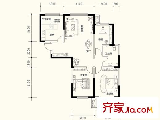 宏鼎凡爾賽麗都高層B2戶型 3室2廳1衛(wèi)1廚