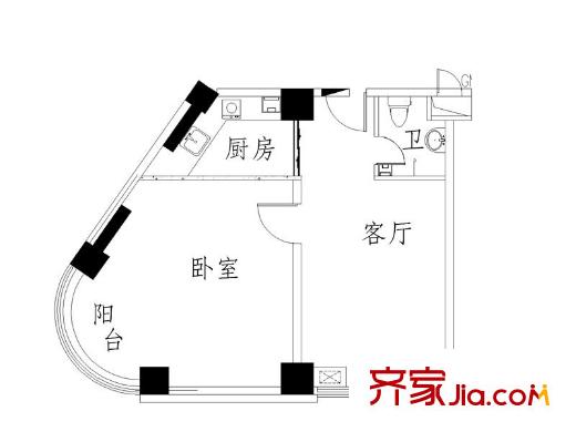廣豐文化特藝城晶華藍寓7-14層戶型圖 1室1廳1衛(wèi)1廚