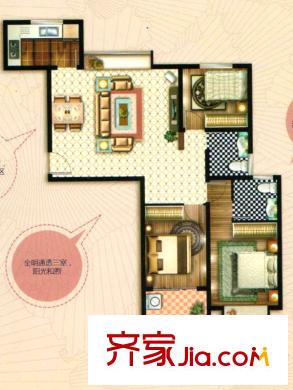 和揚(yáng)萬悅城高層7號樓B戶型 3室2廳2衛(wèi)1廚