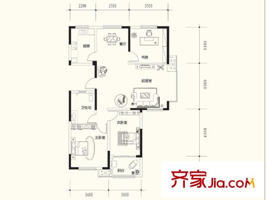 宏鼎凡爾賽麗都高層A2戶型 3室2廳1衛(wèi)1廚