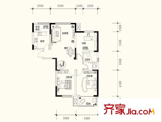 宏鼎凡爾賽麗都高層A1戶型 3室2廳1衛(wèi)1廚