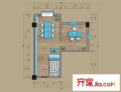 恒易寶蓮金融中心會議室戶型圖 2室1廳1衛(wèi)
