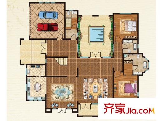 濱湖綠城獨棟別墅2戶型一層平面圖 4室3廳4衛(wèi)1廚