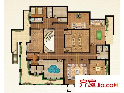 濱湖綠城獨棟別墅4戶型一層平面圖 5室6廳7衛(wèi)1廚