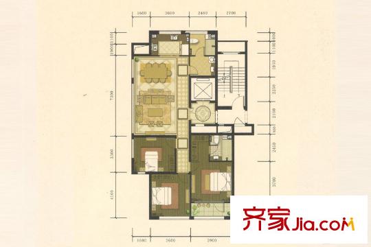 綠城誠園6號樓F2戶型 3室2廳2衛(wèi)1廚